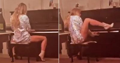 Laura Woods Flaunts Her Legs As She Played The Piano With Her Heels