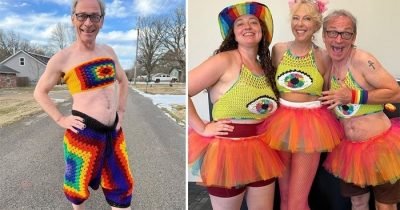 Dad Models His Daughter’s Crotchet Crop Tops To Promote Her Business