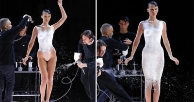 Bella Hadid Makes Fashion History With Spray Painted Dress On Runway