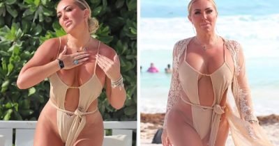 Aisleyne Horgan-Wallace Showed Off Her Tanned Figure In Plunging Swimsuit